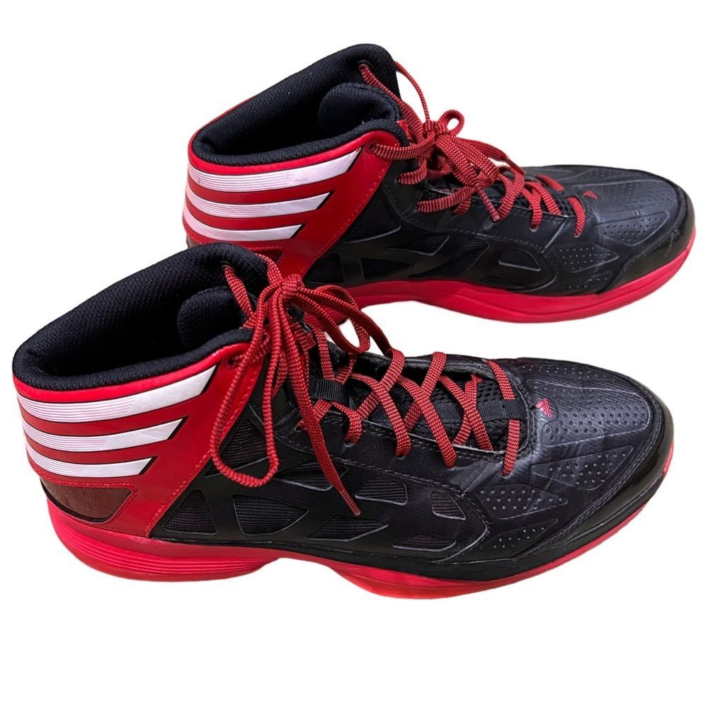 Adidas Men’s 11 Black & Red High-tops with Gold Logo on the Shoe Tongue